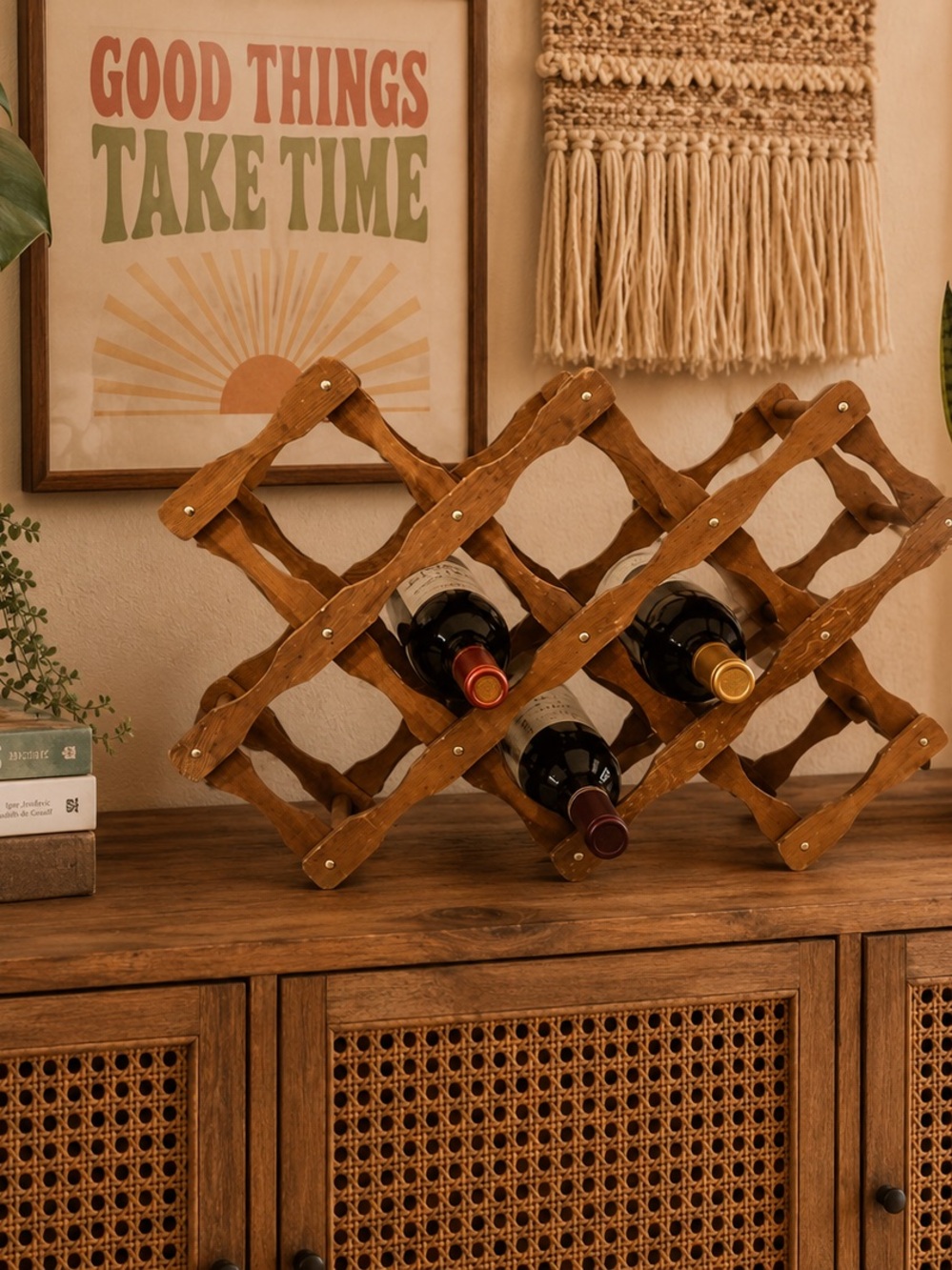Wooden Expandable Wine Rack - Rustic Brown - Picture 2 of 3